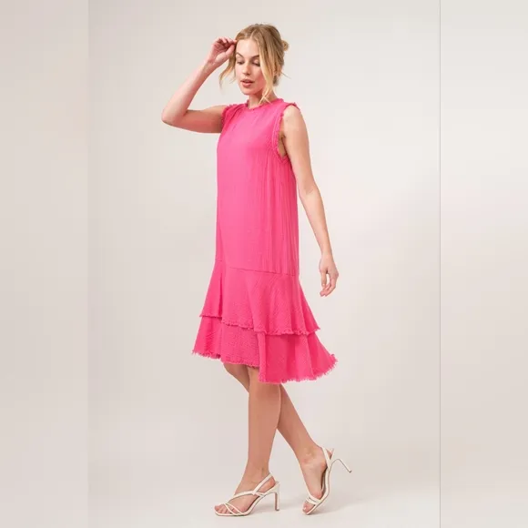 And The Why Washed Fringe Detail Tiered Dress