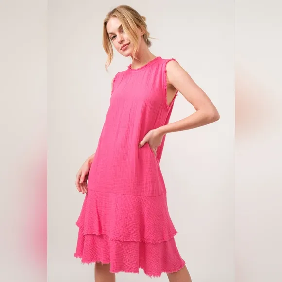 And The Why Washed Fringe Detail Tiered Dress