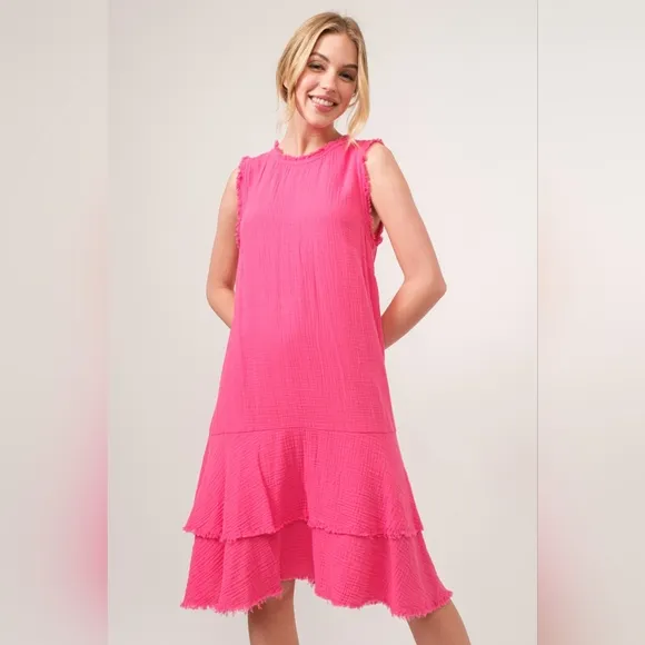 And The Why Washed Fringe Detail Tiered Dress