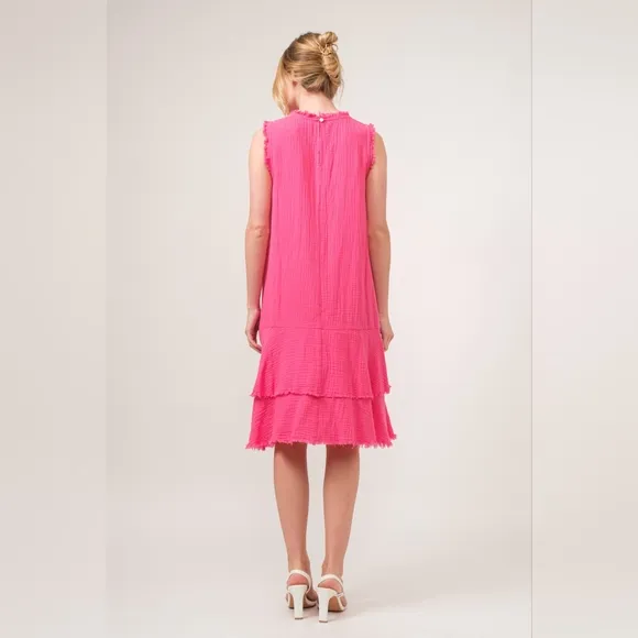 And The Why Washed Fringe Detail Tiered Dress