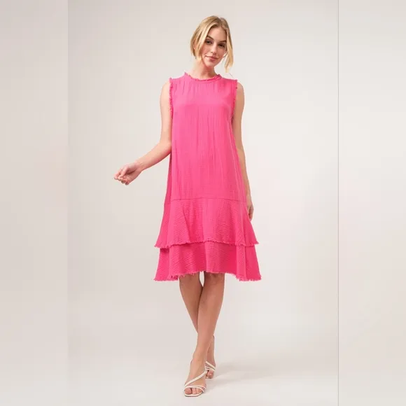 And The Why Washed Fringe Detail Tiered Dress