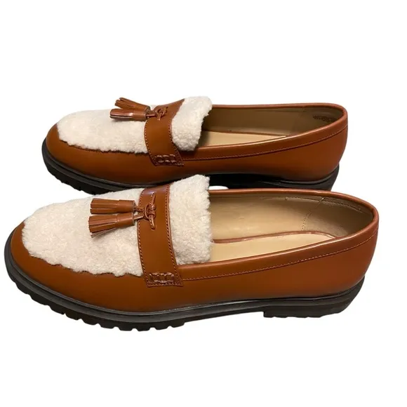Ann Taylor Shearling Leather Tasse Loafers Size 8.5 NEW