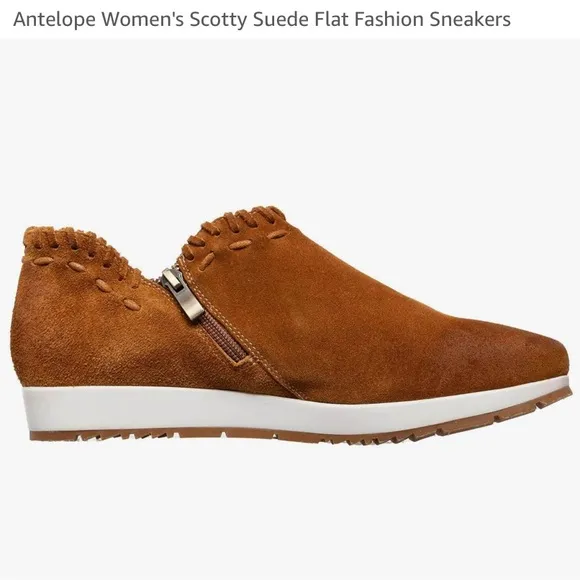Antelope Brown Suede Slip-On Sneakers with Side Zipper