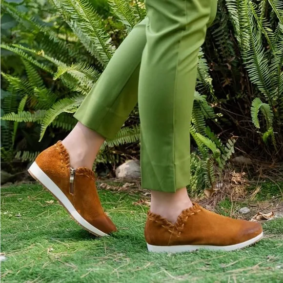 Antelope Brown Suede Slip-On Sneakers with Side Zipper