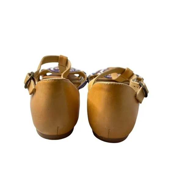 Anthropologie Beaded City Flats Leather Strappy Ankle Shoes Women’s 38 US 7.5
