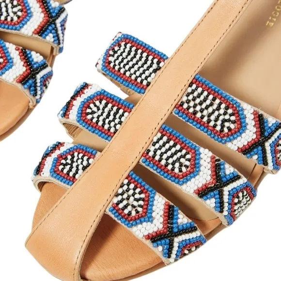 Anthropologie Beaded City Flats Leather Strappy Ankle Shoes Women’s 38 US 7.5