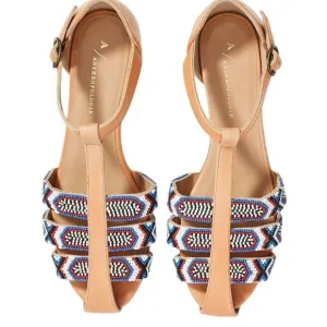 Anthropologie Beaded City Flats Leather Strappy Ankle Shoes Women’s 38 US 7.5