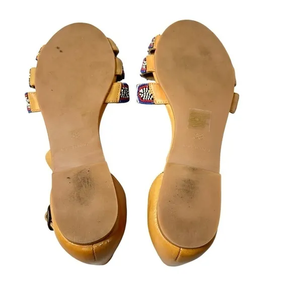 Anthropologie Beaded City Flats Leather Strappy Ankle Shoes Women’s 38 US 7.5