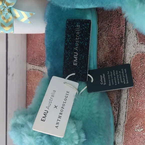 Anthropologie EMU Australia Aqua Teal Fuzzy Naledi Tie-Dye Women's Slippers 6