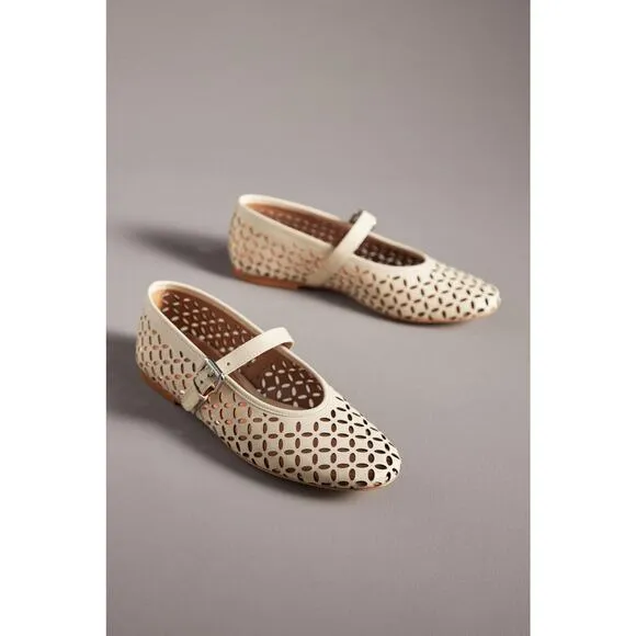 Anthropologie Floral Cutout Flats Cream Size 11