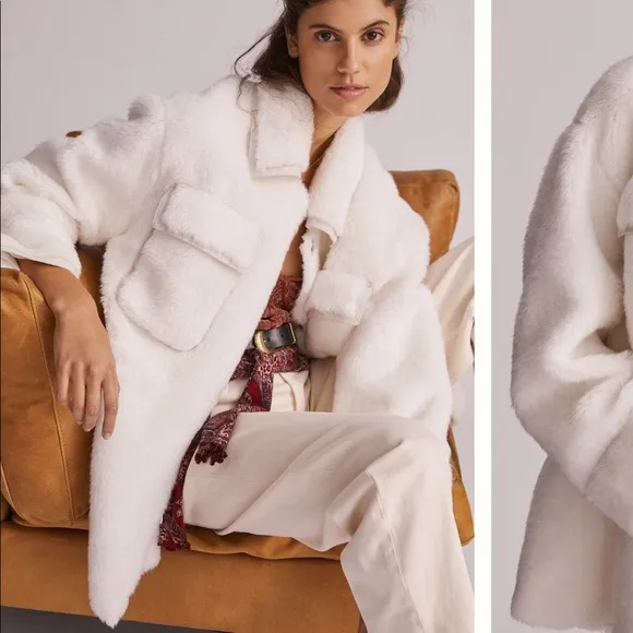 ANTHROPOLOGIE Maeve Cinched Faux Fur Coat