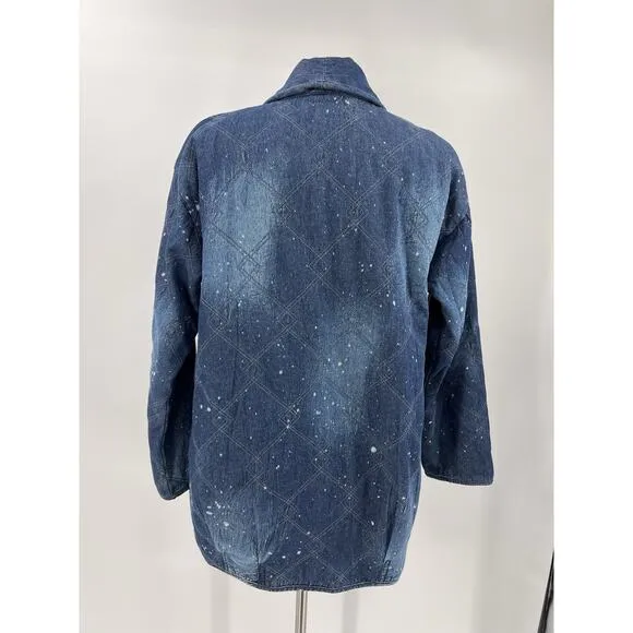 Anthropologie Pilcro Quilted Blue Bohemian Denim Kimono Jacket XS Retail $178