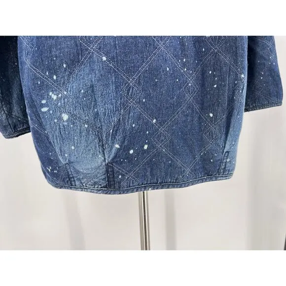Anthropologie Pilcro Quilted Blue Bohemian Denim Kimono Jacket XS Retail $178