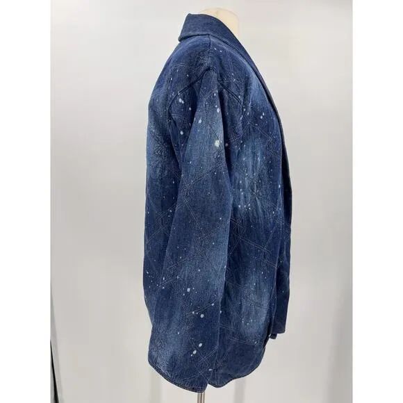 Anthropologie Pilcro Quilted Blue Bohemian Denim Kimono Jacket XS Retail $178