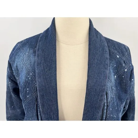 Anthropologie Pilcro Quilted Blue Bohemian Denim Kimono Jacket XS Retail $178