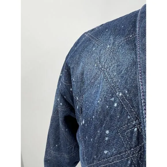 Anthropologie Pilcro Quilted Blue Bohemian Denim Kimono Jacket XS Retail $178