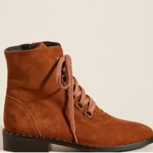 Anthropologie | Women’s Brown Suede Leather Lace Up Side Zip Ankle Boots, sz 8.5
