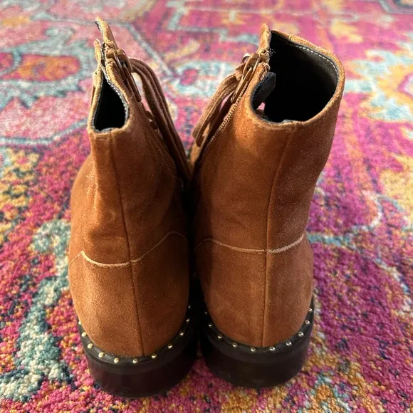 Anthropologie | Women’s Brown Suede Leather Lace Up Side Zip Ankle Boots, sz 8.5