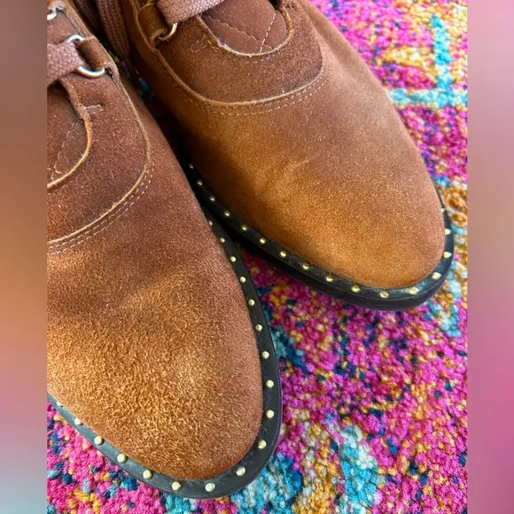 Anthropologie | Women’s Brown Suede Leather Lace Up Side Zip Ankle Boots, sz 8.5
