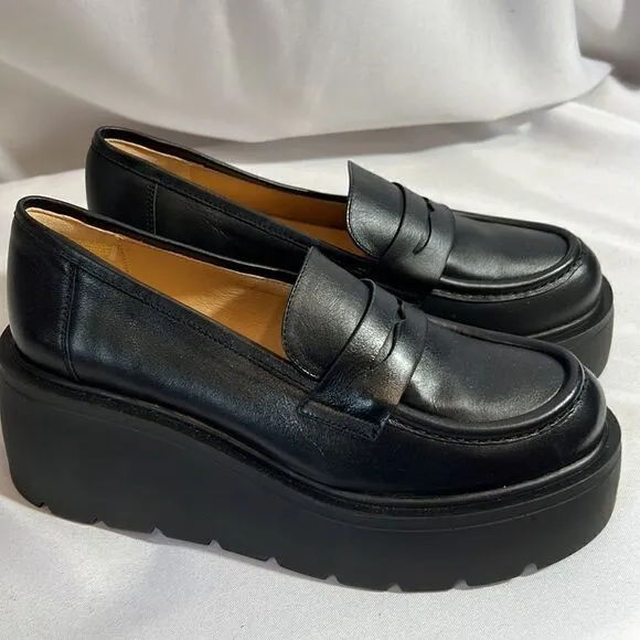 ANTHROPOLOGIE MAEVE LUGGED PLATFORM LOAFERS IN BLACK SIZE 41