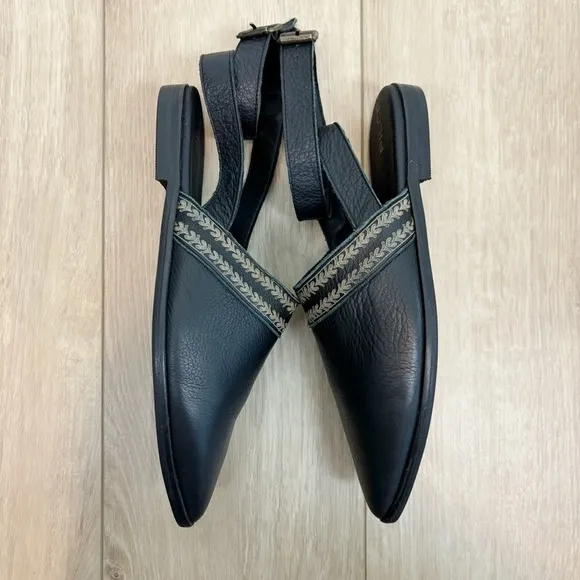 Anthropology Pilcro Leather Ankle Strap Flats in Black Size 39