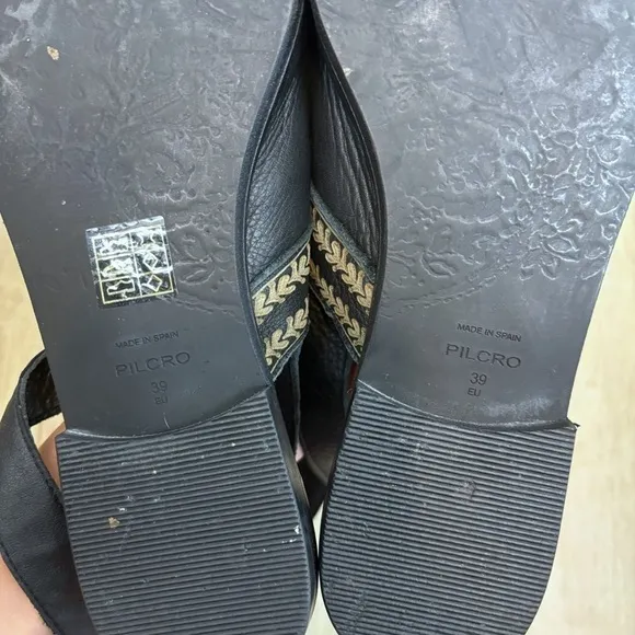Anthropology Pilcro Leather Ankle Strap Flats in Black Size 39
