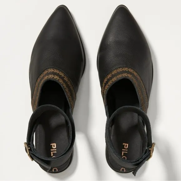 Anthropology Pilcro Leather Ankle Strap Flats in Black Size 39