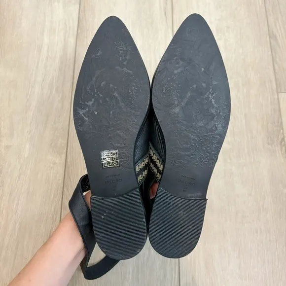 Anthropology Pilcro Leather Ankle Strap Flats in Black Size 39