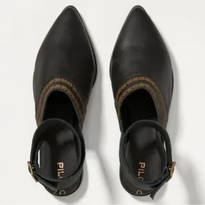 Anthropology Pilcro Leather Ankle Strap Flats in Black Size 39