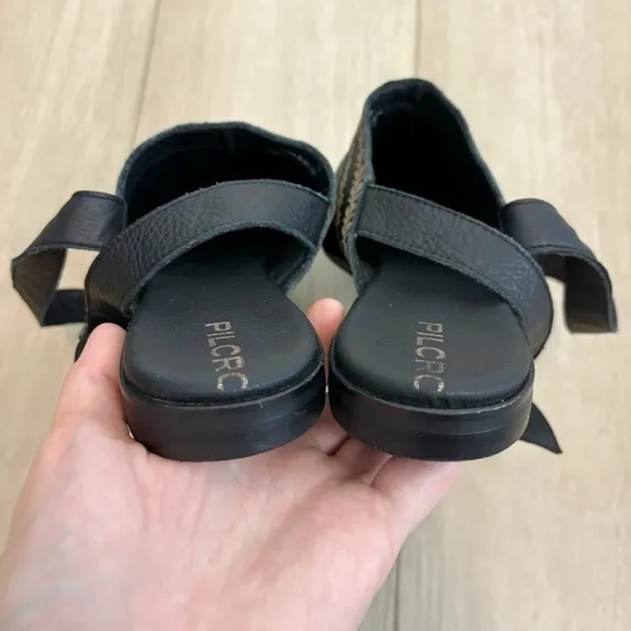 Anthropology Pilcro Leather Ankle Strap Flats in Black Size 39