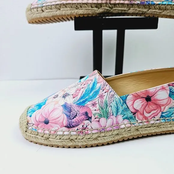 Anuschka Women's Floral Birds Espadrille Slip On Loafers, Sz 10 NWOB