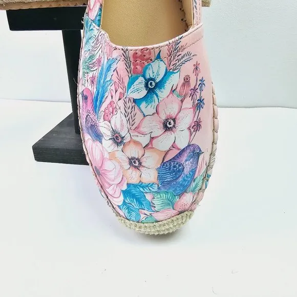 Anuschka Women's Floral Birds Espadrille Slip On Loafers, Sz 10 NWOB