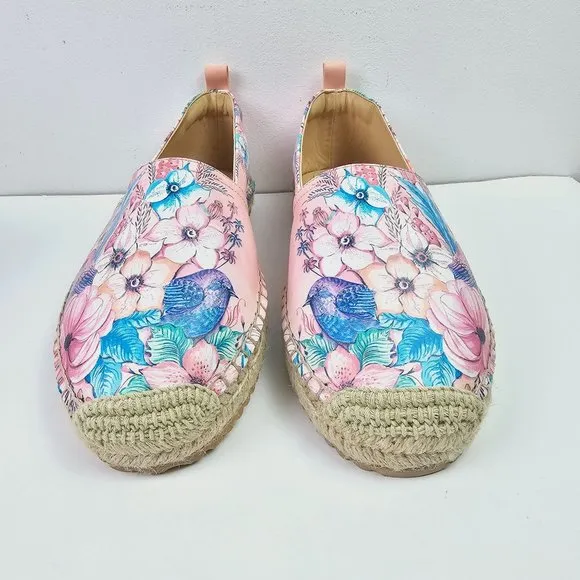 Anuschka Women's Floral Birds Espadrille Slip On Loafers, Sz 10 NWOB