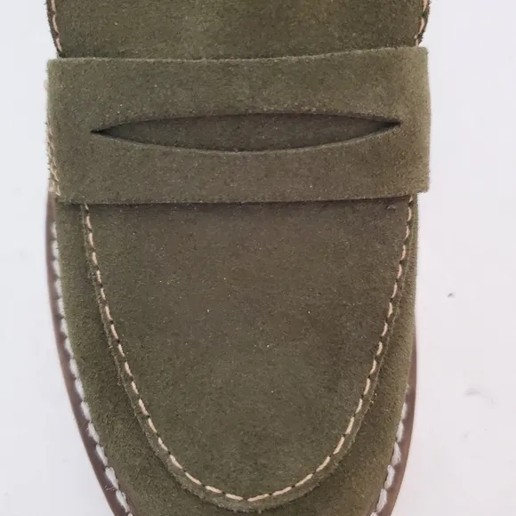 Aqua College Diana Olive suede leather lug sole platform loafers 7