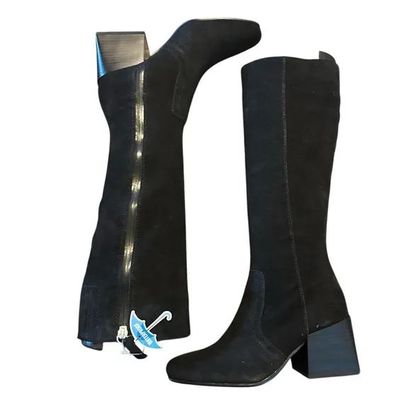 Aqua college Tori Black Waterproof Suede Square Toe Knee High Boots NEW Size 8.5