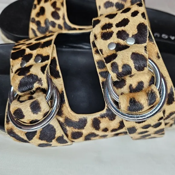 AQUA Kail Leopard-Print Calf Hair Slide Sandals NWT 7.5