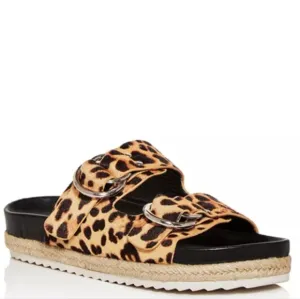 AQUA Kail Leopard-Print Calf Hair Slide Sandals NWT 7.5