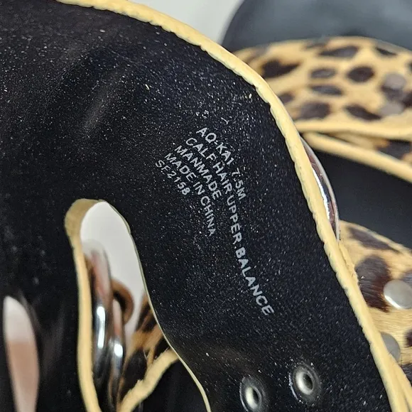 AQUA Kail Leopard-Print Calf Hair Slide Sandals NWT 7.5
