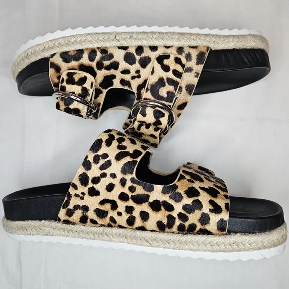AQUA Kail Leopard-Print Calf Hair Slide Sandals NWT 7.5