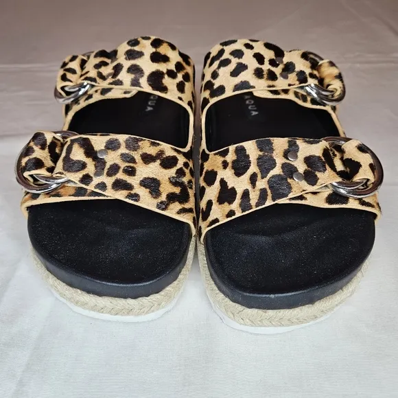 AQUA Kail Leopard-Print Calf Hair Slide Sandals NWT 7.5