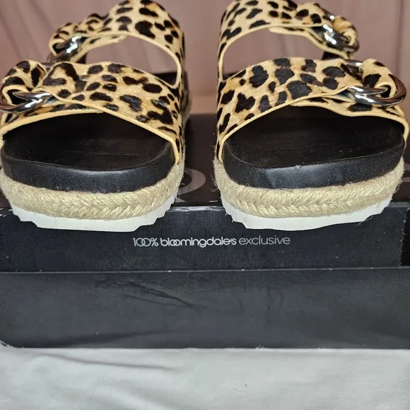 AQUA Kail Leopard-Print Calf Hair Slide Sandals NWT 7.5