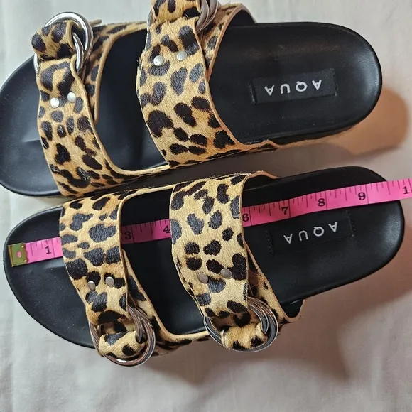 AQUA Kail Leopard-Print Calf Hair Slide Sandals NWT 7.5