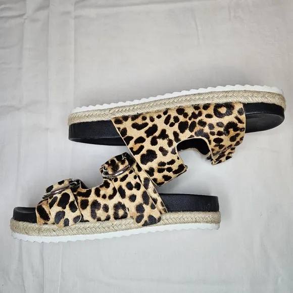 AQUA Kail Leopard-Print Calf Hair Slide Sandals NWT 7.5