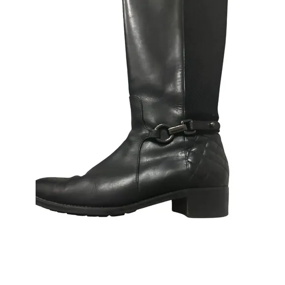AQUATALIA Black Leather Quilted Boots Size 6.5