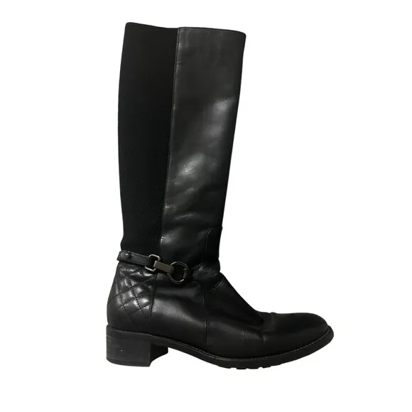 AQUATALIA Black Leather Quilted Boots Size 6.5