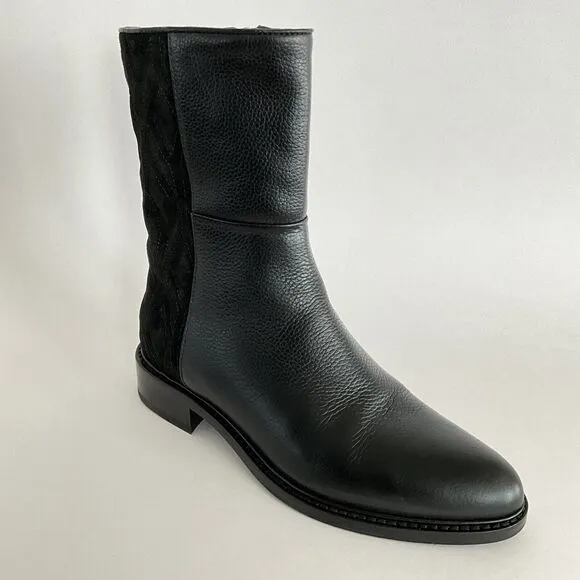 Aquatalia Boots 5.5M Black Gabrina Suede Leather Waterproof Quilted Biker