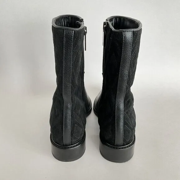 Aquatalia Boots 5.5M Black Gabrina Suede Leather Waterproof Quilted Biker