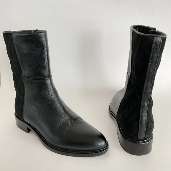Aquatalia Boots 5.5M Black Gabrina Suede Leather Waterproof Quilted Biker