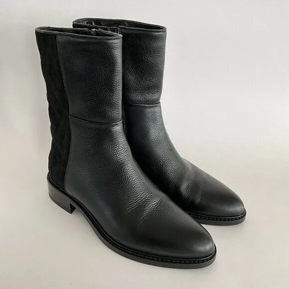 Aquatalia Boots 5.5M Black Gabrina Suede Leather Waterproof Quilted Biker