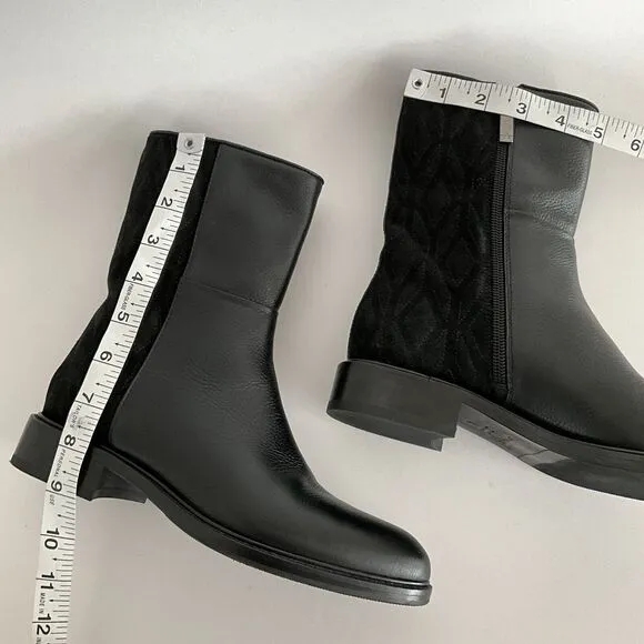 Aquatalia Boots 5.5M Black Gabrina Suede Leather Waterproof Quilted Biker
